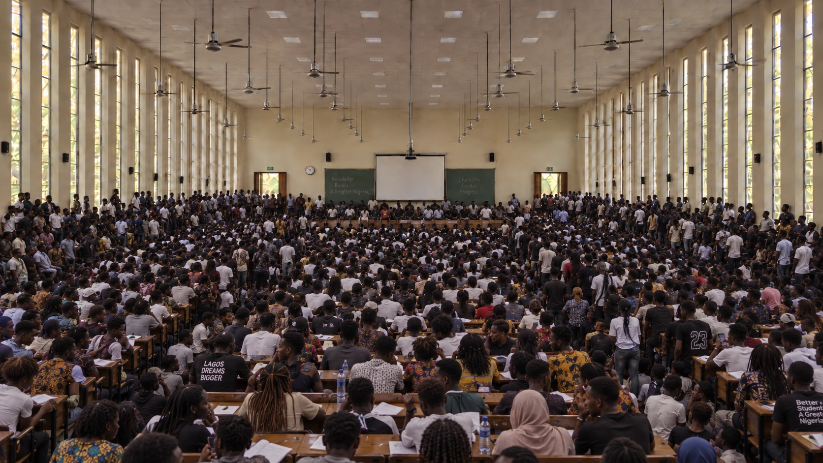 A crowded lecture hall at the University of Ilorin